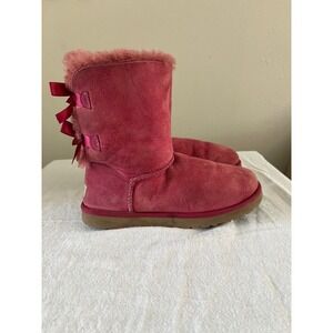 UGG Bailey Bow Pink Suede Shearling Boots Women's Size 8 Y2K Coquette